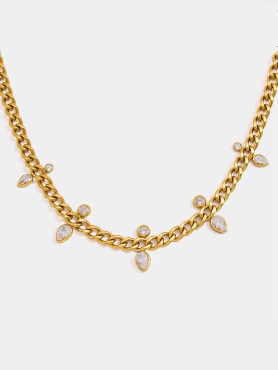 SahrzJewellery Jewelry - 18K Gold Plated Cubic Zirconia Teardrop Charm Necklace